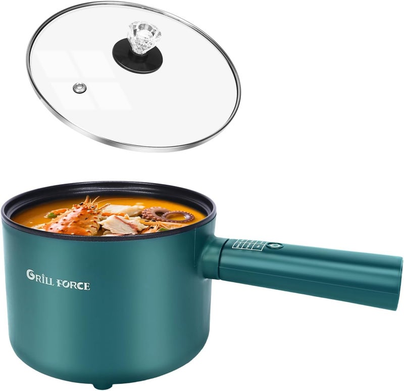 GRILL FORCE Hot Pot Electric,6 Smart Modes, 1.8L Rapid Noodles Cooker, Portable Cooking Pot, Non-Stick Sauté Pan, Electric Pot for Steak, Pasta, Egg, Soup, BPA Free, Suit Dorm Room and Apartment - Image 1